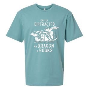 Easily Distracted By Dragon And Books Nerds Sueded Cloud Jersey T-Shirt