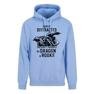 Easily Distracted By Dragon And Books Nerds Unisex Surf Hoodie