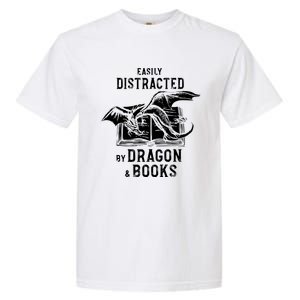 Easily Distracted By Dragon And Books Nerds Garment-Dyed Heavyweight T-Shirt