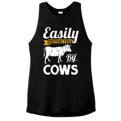 Easily Distracted By Cows Funny Cow Famers Gift Ladies PosiCharge Tri-Blend Wicking Tank