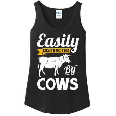 Easily Distracted By Cows Funny Cow Famers Gift Ladies Essential Tank