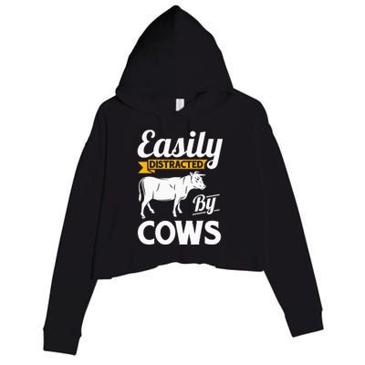 Easily Distracted By Cows Funny Cow Famers Gift Crop Fleece Hoodie