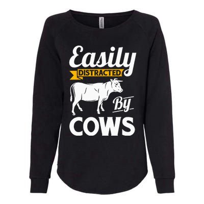 Easily Distracted By Cows Funny Cow Famers Gift Womens California Wash Sweatshirt