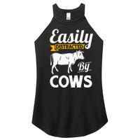 Easily Distracted By Cows Funny Cow Famers Gift Women’s Perfect Tri Rocker Tank