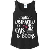 Easily Distracted By Cats And Books Cat & Book Lover Ladies Essential Tank