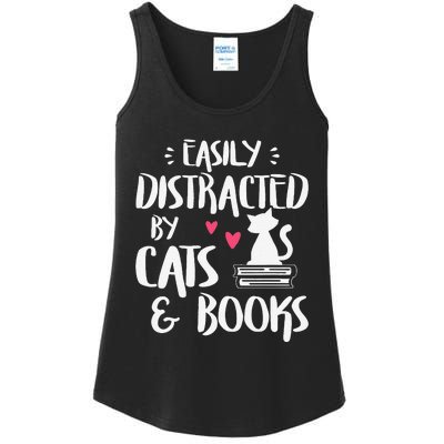 Easily Distracted By Cats And Books Cat & Book Lover Ladies Essential Tank