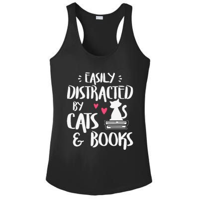 Easily Distracted By Cats And Books Cat & Book Lover Ladies PosiCharge Competitor Racerback Tank