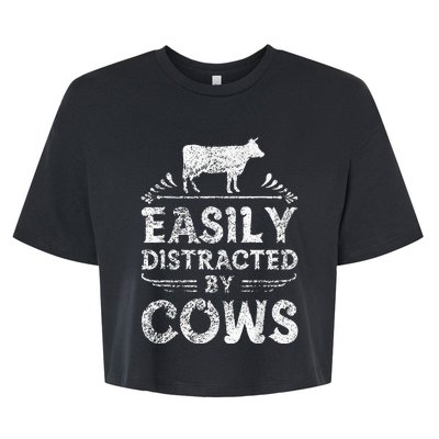 Easily Distracted By Cows Funny Cow Farmer Gifts Tee Bella+Canvas Jersey Crop Tee