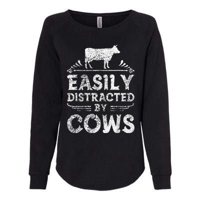 Easily Distracted By Cows Funny Cow Farmer Gifts Tee Womens California Wash Sweatshirt