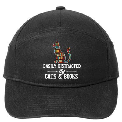 Easily Distracted By Cats and Books Librarians Bibliophiles 7-Panel Snapback Hat