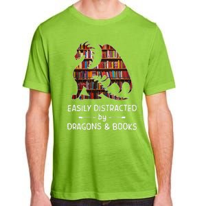 Easily Distracted By Dragon And Books Nerds Adult ChromaSoft Performance T-Shirt