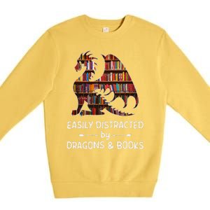 Easily Distracted By Dragon And Books Nerds Premium Crewneck Sweatshirt