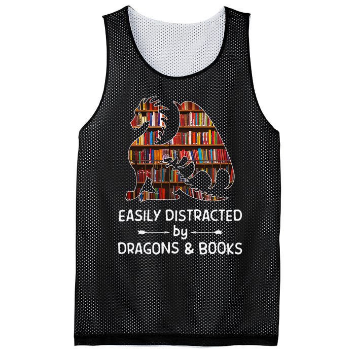 Easily Distracted By Dragon And Books Nerds Mesh Reversible Basketball Jersey Tank