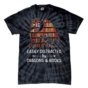 Easily Distracted By Dragon And Books Nerds Tie-Dye T-Shirt