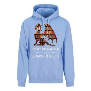 Easily Distracted By Dragon And Books Nerds Unisex Surf Hoodie