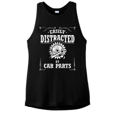 Easily Distracted By Car Parts Ladies PosiCharge Tri-Blend Wicking Tank