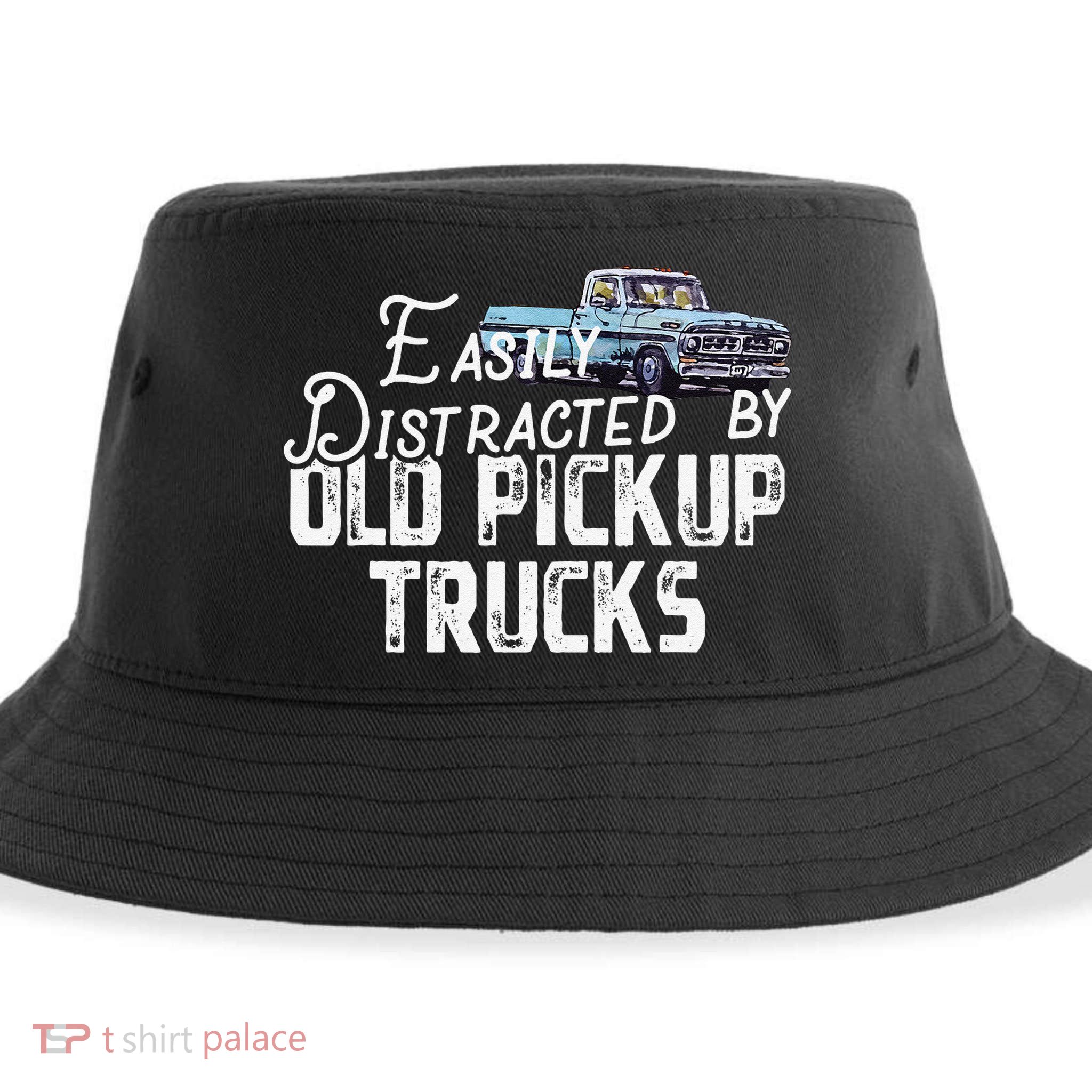 Easily Distracted By Old Pickup Trucks Cute Trucker Sustainable Bucket Hat