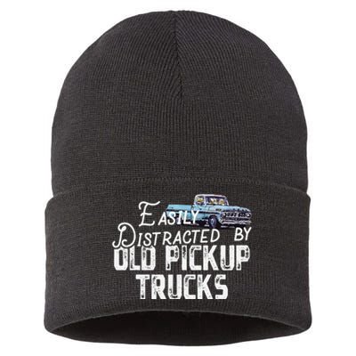 Easily Distracted By Old Pickup Trucks Cute Trucker Sustainable Knit Beanie