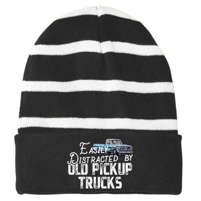 Easily Distracted By Old Pickup Trucks Cute Trucker Striped Beanie with Solid Band