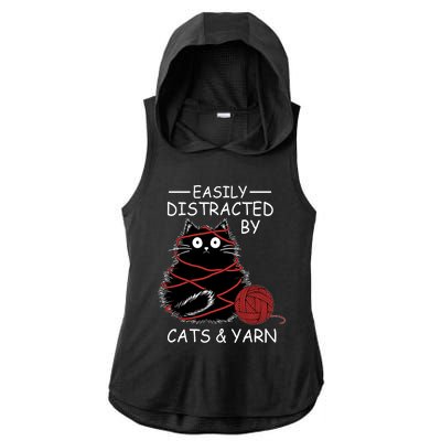 Easily Distracted By Cats And Yarn Kitten Lover Crochet Ladies PosiCharge Tri-Blend Wicking Draft Hoodie Tank