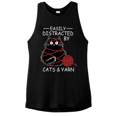 Easily Distracted By Cats And Yarn Kitten Lover Crochet Ladies PosiCharge Tri-Blend Wicking Tank