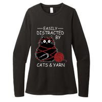 Easily Distracted By Cats And Yarn Kitten Lover Crochet Womens CVC Long Sleeve Shirt