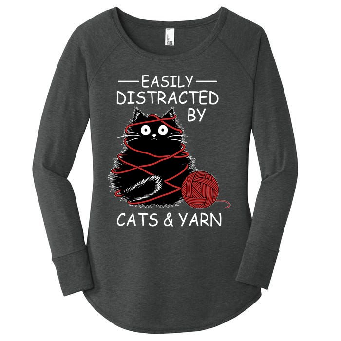 Easily Distracted By Cats And Yarn Kitten Lover Crochet Women's Perfect Tri Tunic Long Sleeve Shirt