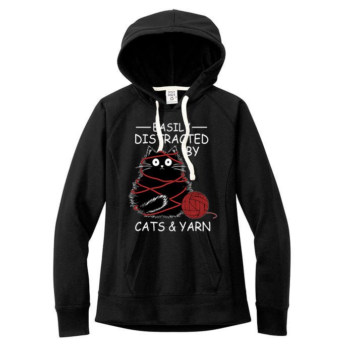 Easily Distracted By Cats And Yarn Kitten Lover Crochet Women's Fleece Hoodie