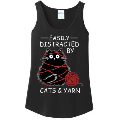 Easily Distracted By Cats And Yarn Kitten Lover Crochet Ladies Essential Tank