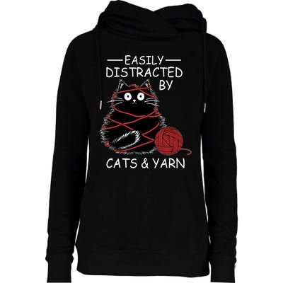 Easily Distracted By Cats And Yarn Kitten Lover Crochet Womens Funnel Neck Pullover Hood