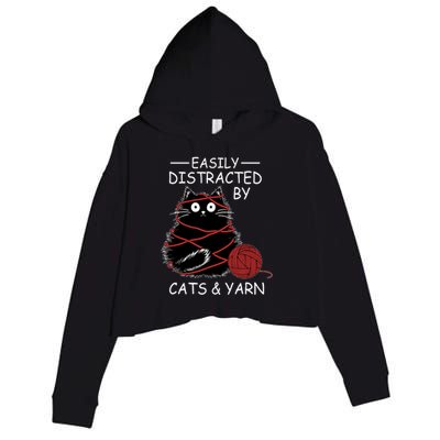 Easily Distracted By Cats And Yarn Kitten Lover Crochet Crop Fleece Hoodie