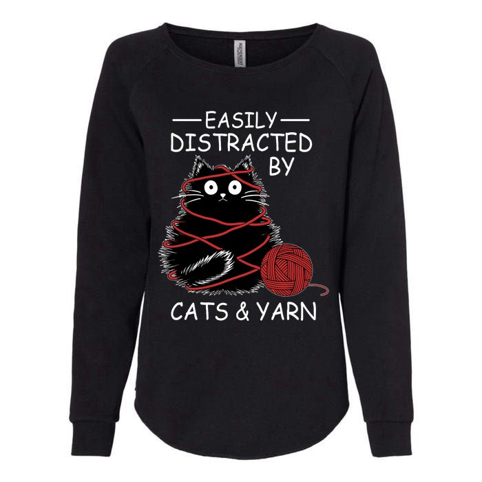 Easily Distracted By Cats And Yarn Kitten Lover Crochet Womens California Wash Sweatshirt