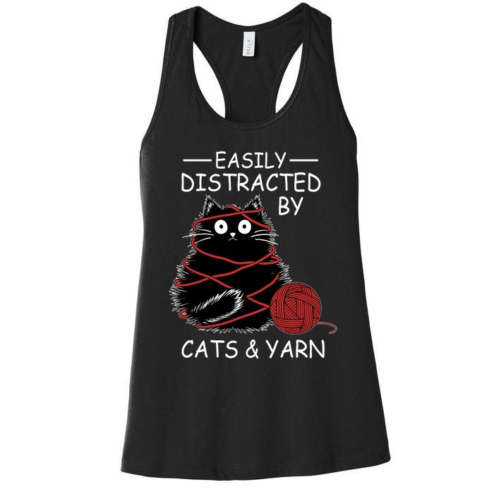 Easily Distracted By Cats And Yarn Kitten Lover Crochet Women's Racerback Tank