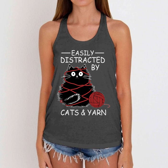 Easily Distracted By Cats And Yarn Kitten Lover Crochet Women's Knotted Racerback Tank