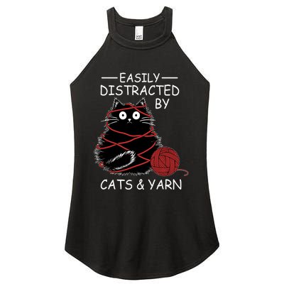 Easily Distracted By Cats And Yarn Kitten Lover Crochet Women's Perfect Tri Rocker Tank