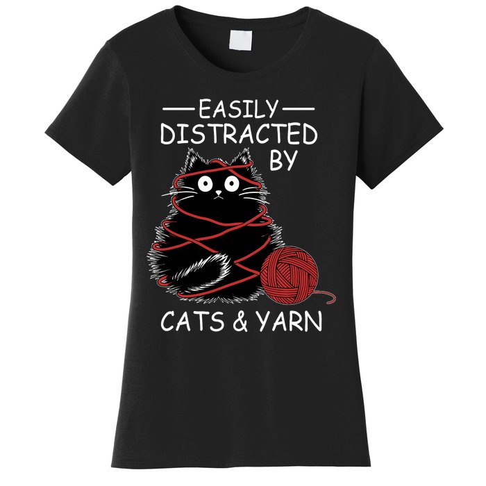 Easily Distracted By Cats And Yarn Kitten Lover Crochet Women's T-Shirt