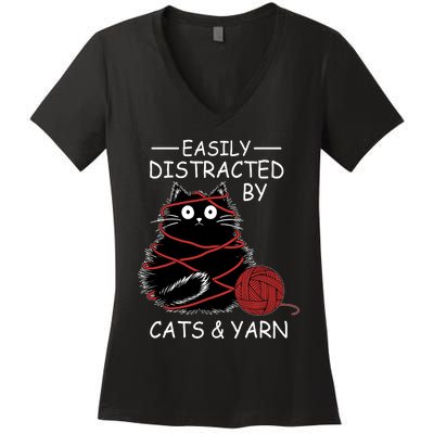 Easily Distracted By Cats And Yarn Kitten Lover Crochet Women's V-Neck T-Shirt