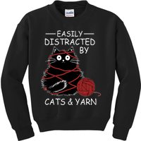 Easily Distracted By Cats And Yarn Kitten Lover Crochet Kids Sweatshirt