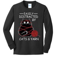 Easily Distracted By Cats And Yarn Kitten Lover Crochet Kids Long Sleeve Shirt