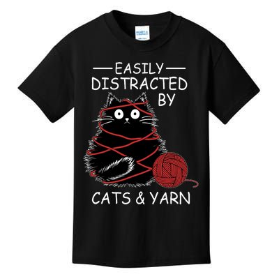 Easily Distracted By Cats And Yarn Kitten Lover Crochet Kids T-Shirt