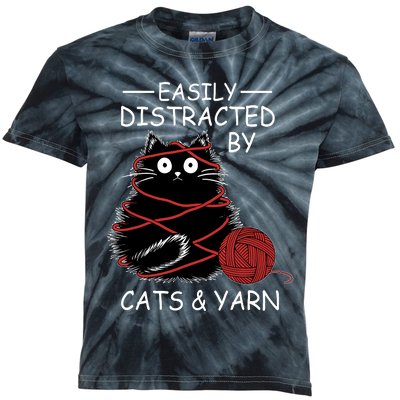 Easily Distracted By Cats And Yarn Kitten Lover Crochet Kids Tie-Dye T-Shirt