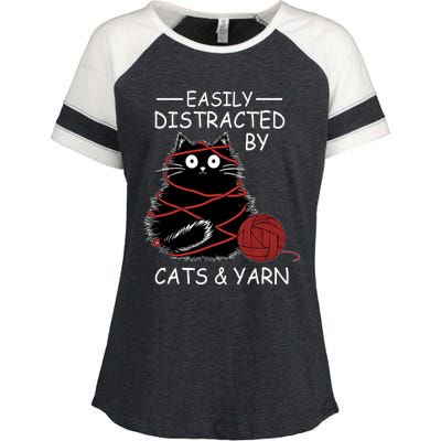 Easily Distracted By Cats And Yarn Kitten Lover Crochet Enza Ladies Jersey Colorblock Tee