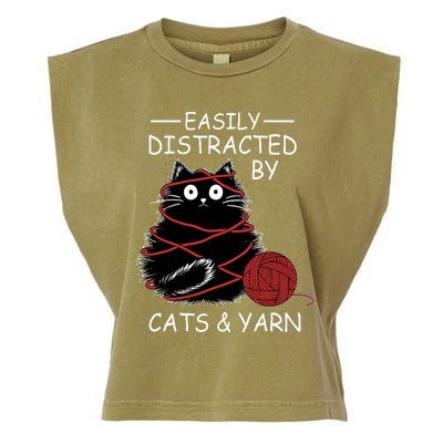 Easily Distracted By Cats And Yarn Kitten Lover Crochet Garment-Dyed Women's Muscle Tee