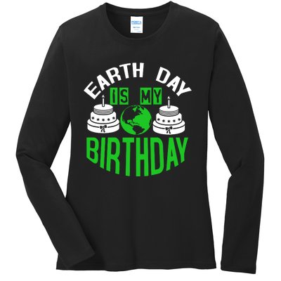 Earth Day Birthday Celebration Graphic Ladies Long Sleeve Shirt