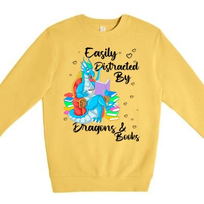 Easily Distracted By Dragons And Books Premium Crewneck Sweatshirt