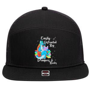 Easily Distracted By Dragons And Books 7 Panel Mesh Trucker Snapback Hat