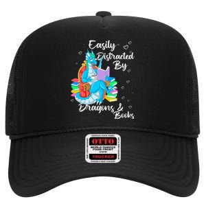 Easily Distracted By Dragons And Books High Crown Mesh Back Trucker Hat