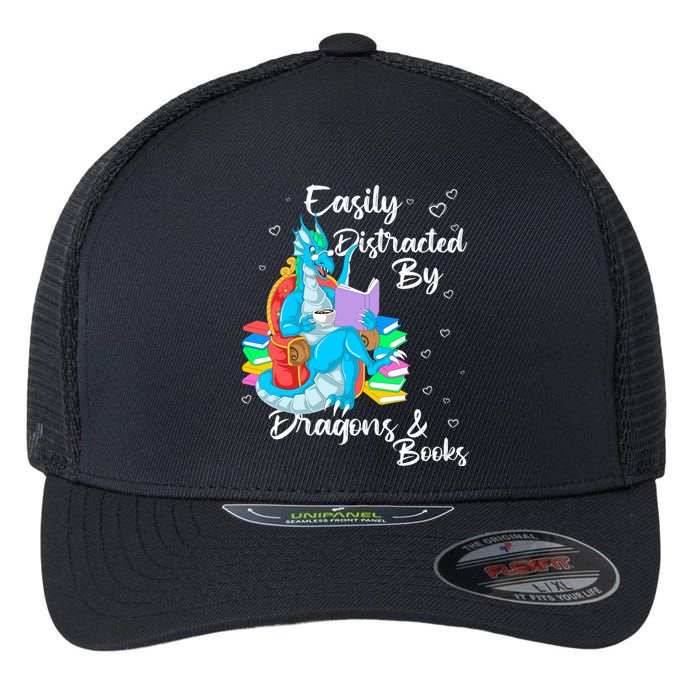 Easily Distracted By Dragons And Books Flexfit Unipanel Trucker Cap