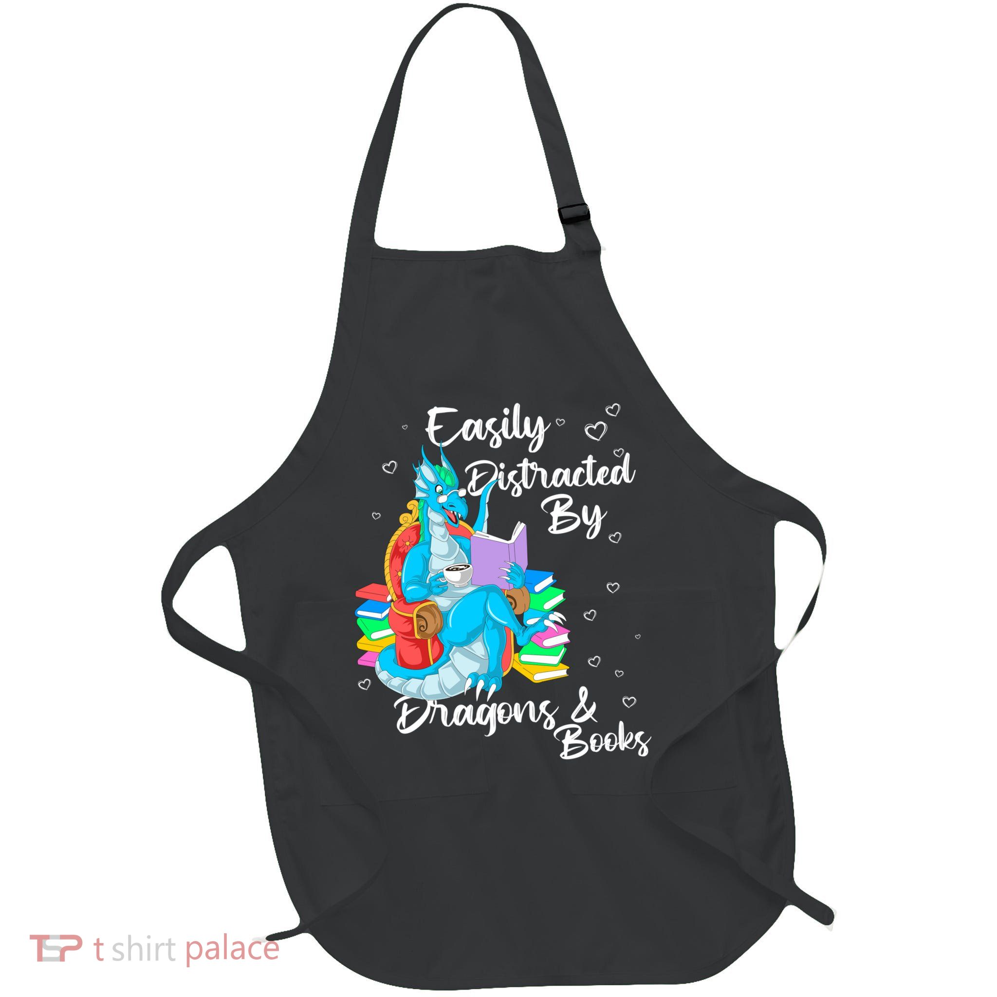Easily Distracted By Dragons And Books Full-Length Apron With Pockets