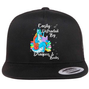 Easily Distracted By Dragons And Books Flat Bill Trucker Hat